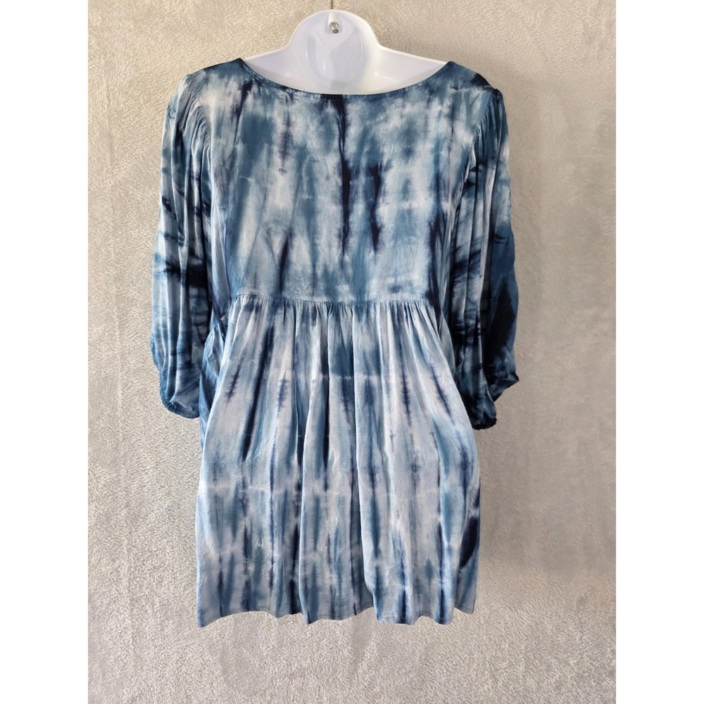 GUC Dressbarn Blouse Womens XL Blue Tie Dye Babydoll Crochet Hippie Whimsigoth - Picture 3 of 8